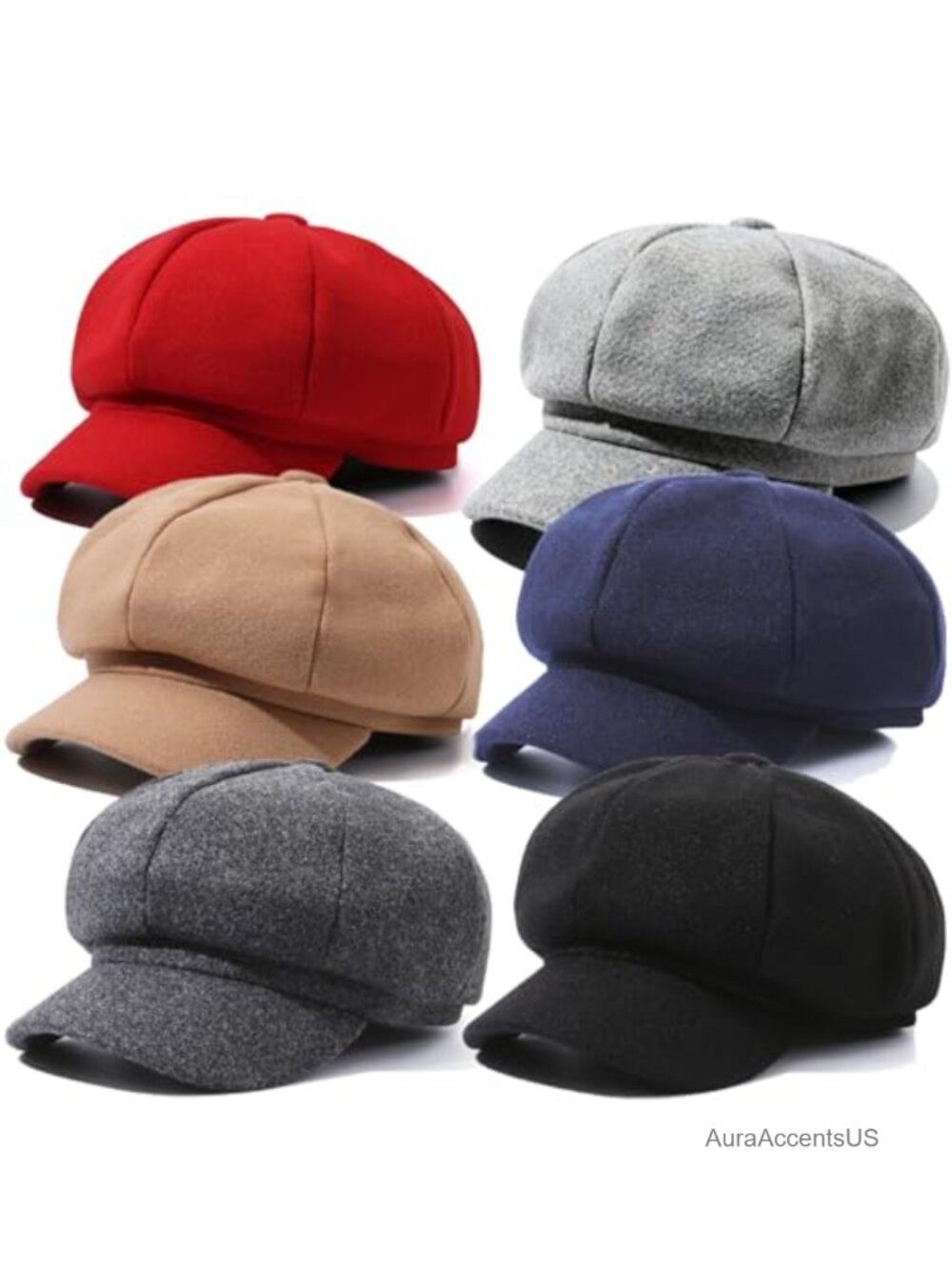 Women's 6-Piece Wool Newsboy Cap Set Vintage Cabbie Hat